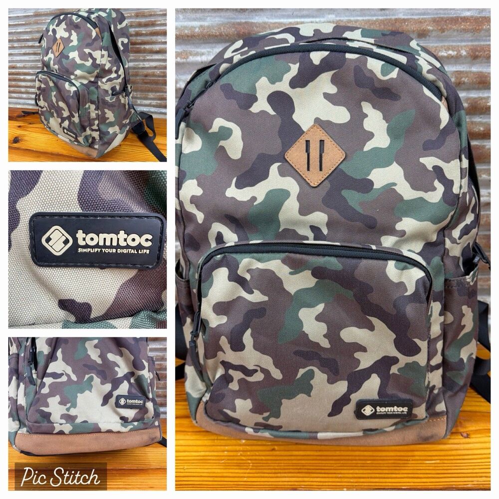tomtoc Camo with Leather Accents - Laptop Backpack